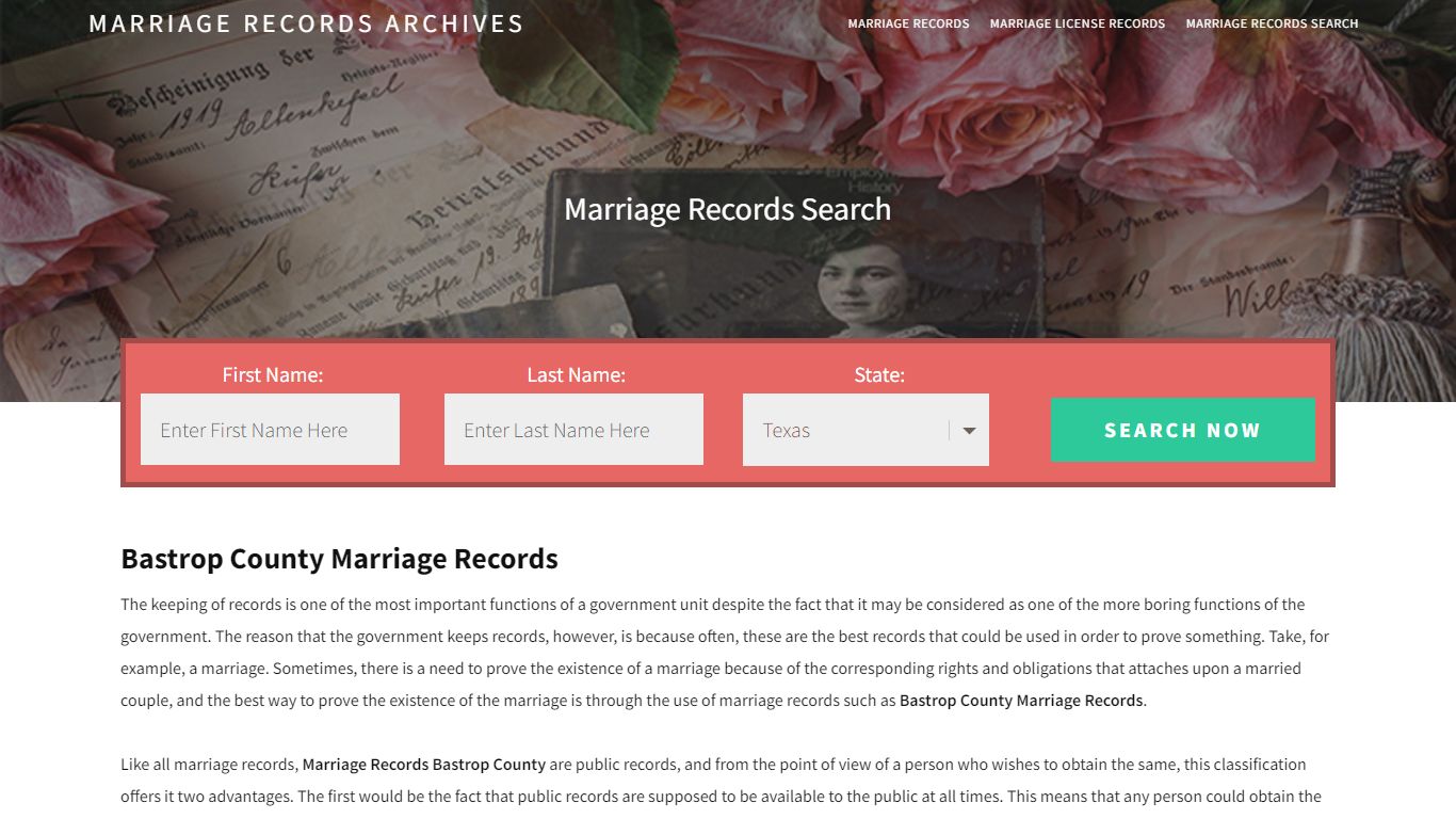 Bastrop County Marriage Records | Enter Name and Search