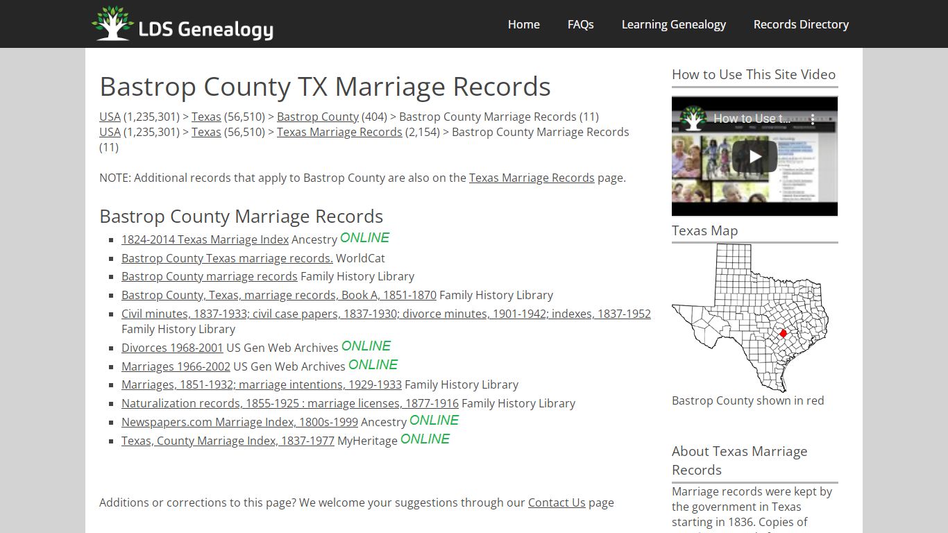 Bastrop County TX Marriage Records - LDS Genealogy